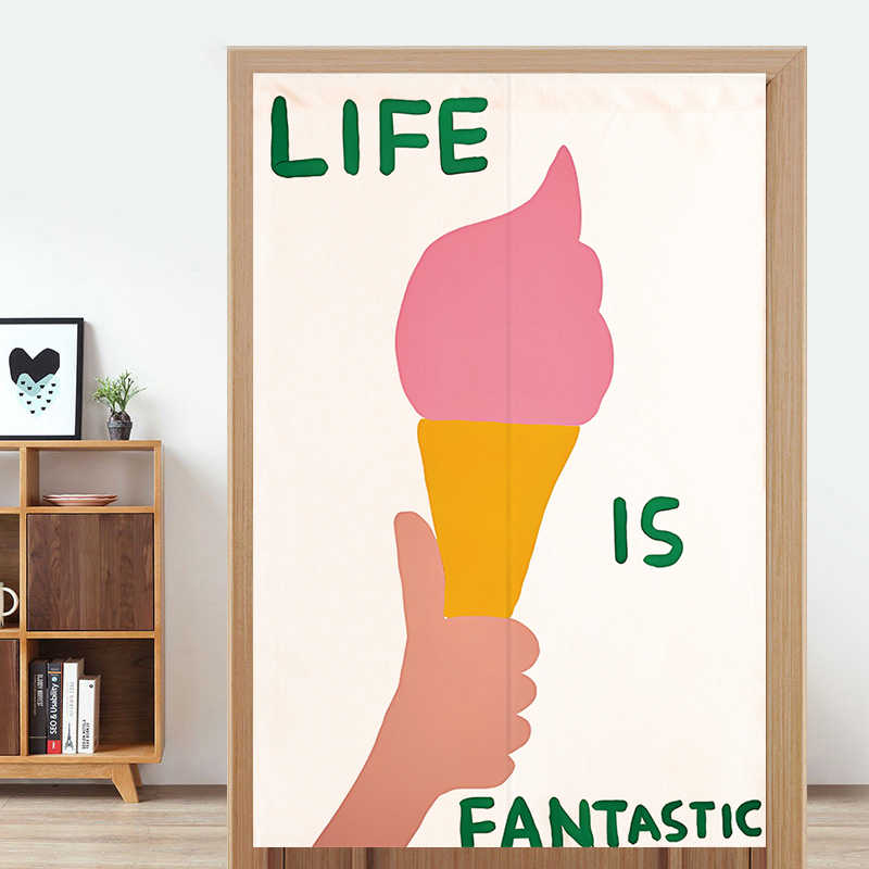 Commercial Window Printing - VIKAMA ม่านประตูโนเรนลายหัวใจวาดด้วยมือ แบบติดเวลโคร ไม่ต้องเจาะ สำหรับตกแต่งห้องครัว คาเฟ่