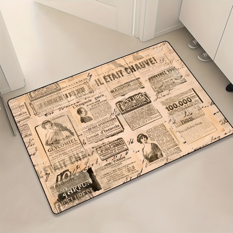 Commercial Newspaper Printing - พรมเช็ดเท้าลายหนังสือพิมพ์ฝรั่งเศสวินเทจ ลายกระดาษโบราณ ป้องกันการลื่นไถล สำหรับตกแต่งทางเข้าบ้าน
