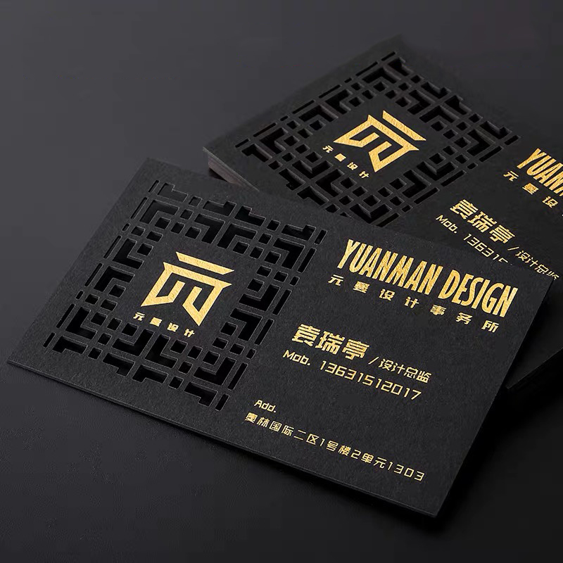 Commercial Printing Business - 200 ชิ้นนามบัตรที่กําหนดเองข้อมูลส่วนบุคคลสีดําพิมพ์กระดาษเลเซอร์แกะสลักทองเงินฟอยล์สําหรับการโฆษณาเชิงพาณิชย์