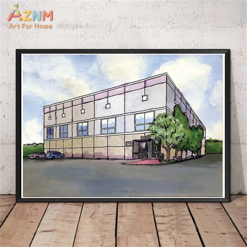 AZNM ภาพวาดสีน้ำ ทิวทัศน์อาคาร - Commercial Wall Printing บทวิจารณ์และราคา