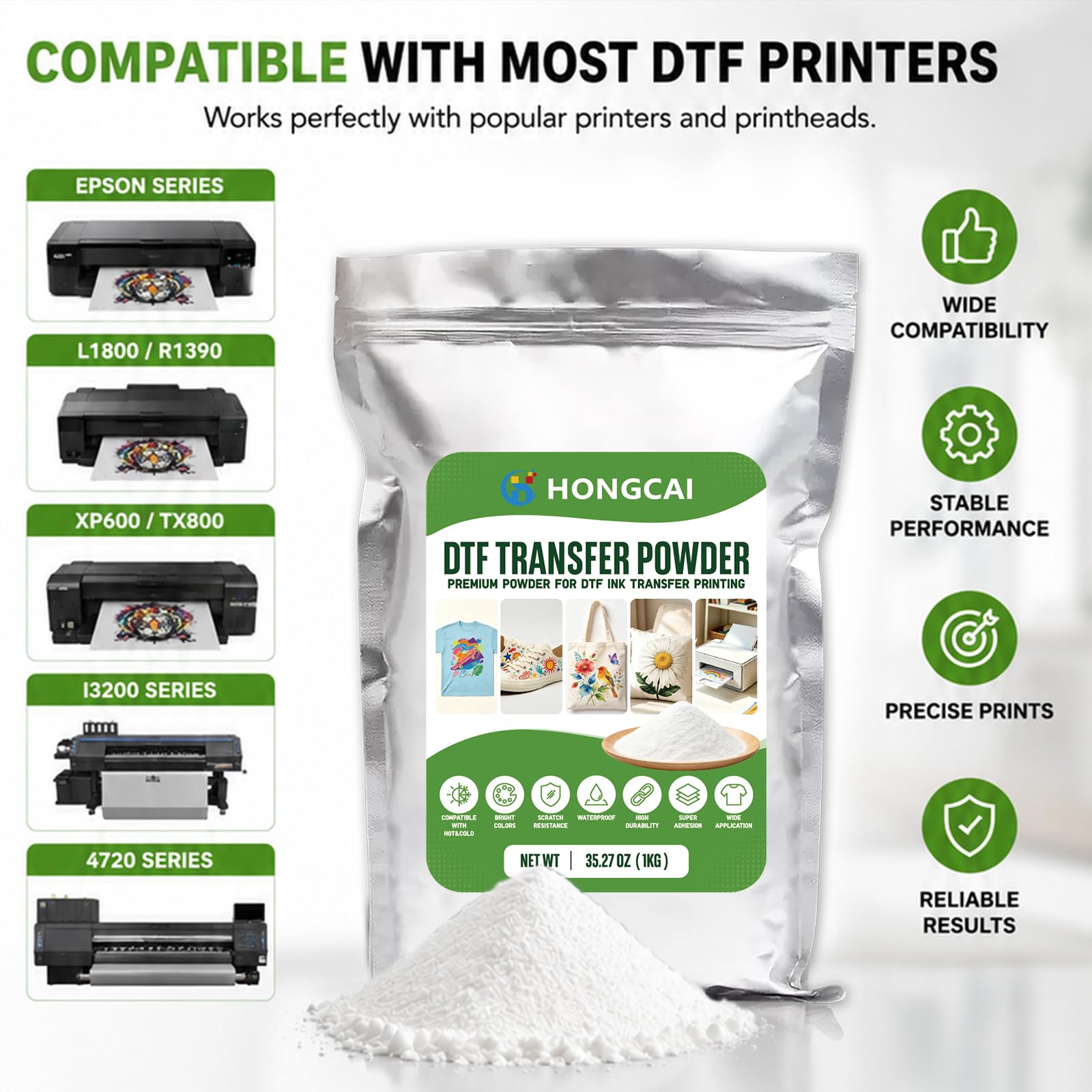 ผง DTF สีขาว – 1000 กรัม / 35. - Commercial Fabric Printing บทวิจารณ์และราคา