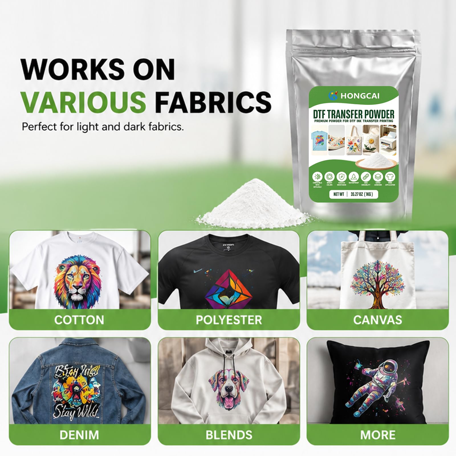 ผง DTF สีขาว – 1000 กรัม / 35. - Commercial Fabric Printing บทวิจารณ์และราคา